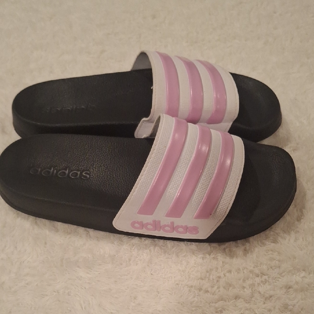 Adidas Black and Pink Sporty Slide Sandals